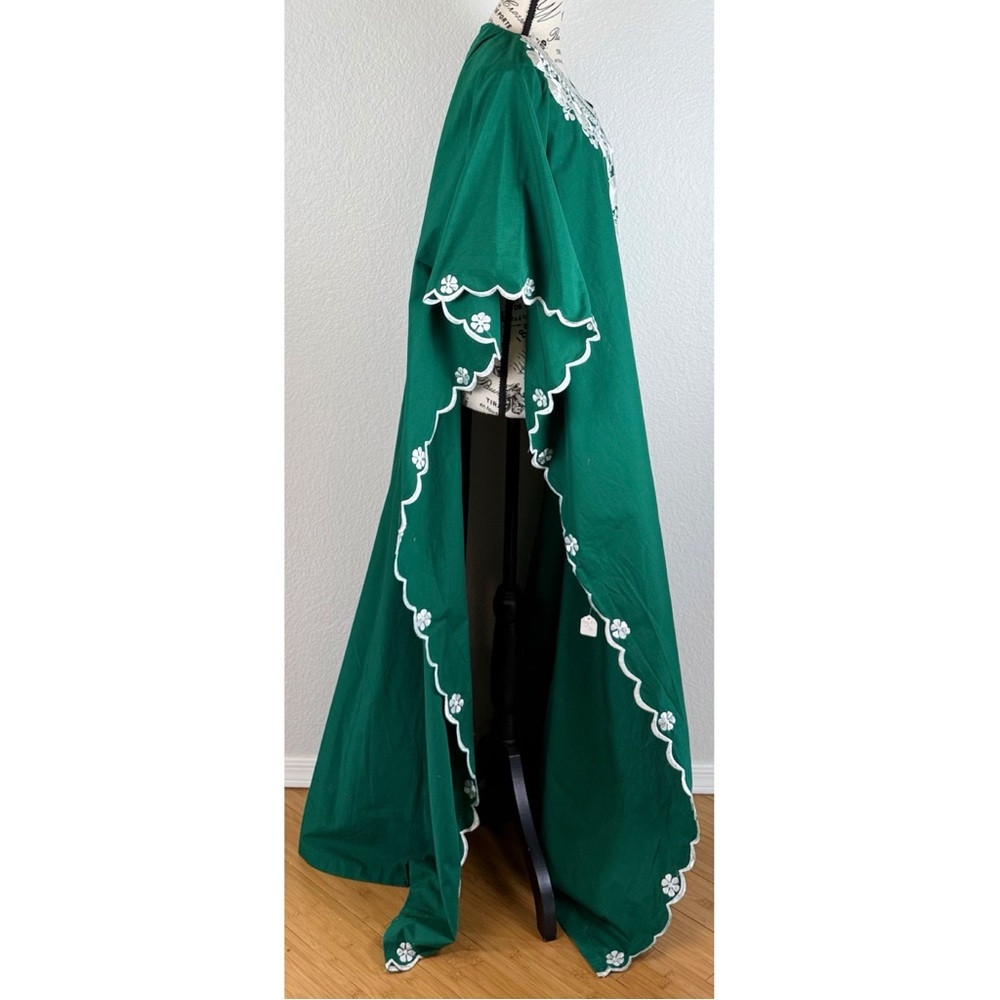 Veloso's Gift Shop NWT Vintage Green Kaftan w/ White Embroidery Coverup Dress OS - Picture 4 of 14